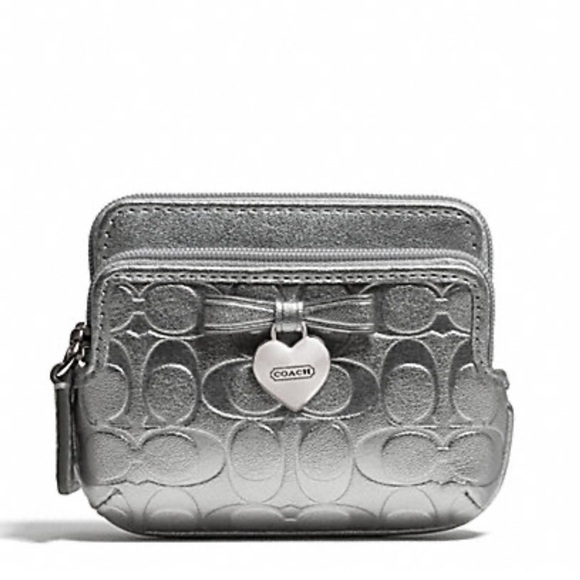 Coach Handbags - EMBOSSED LIQUID GLOSS DOUBLE ZIP COIN WALLET (COACH F65384)
SILVER/SILVER